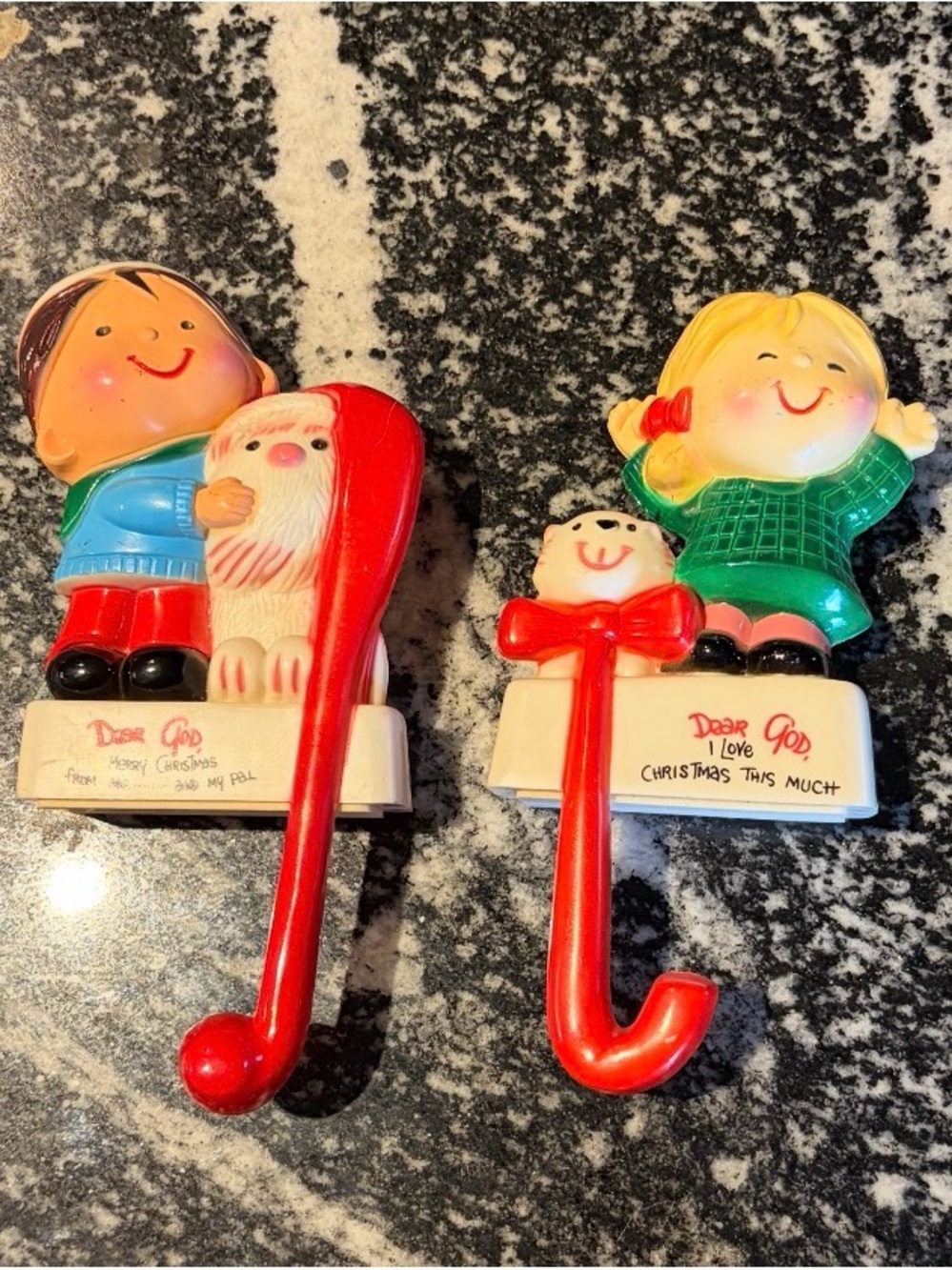 Vintage 1984 Dear God Stocking Holders (Set of 2)